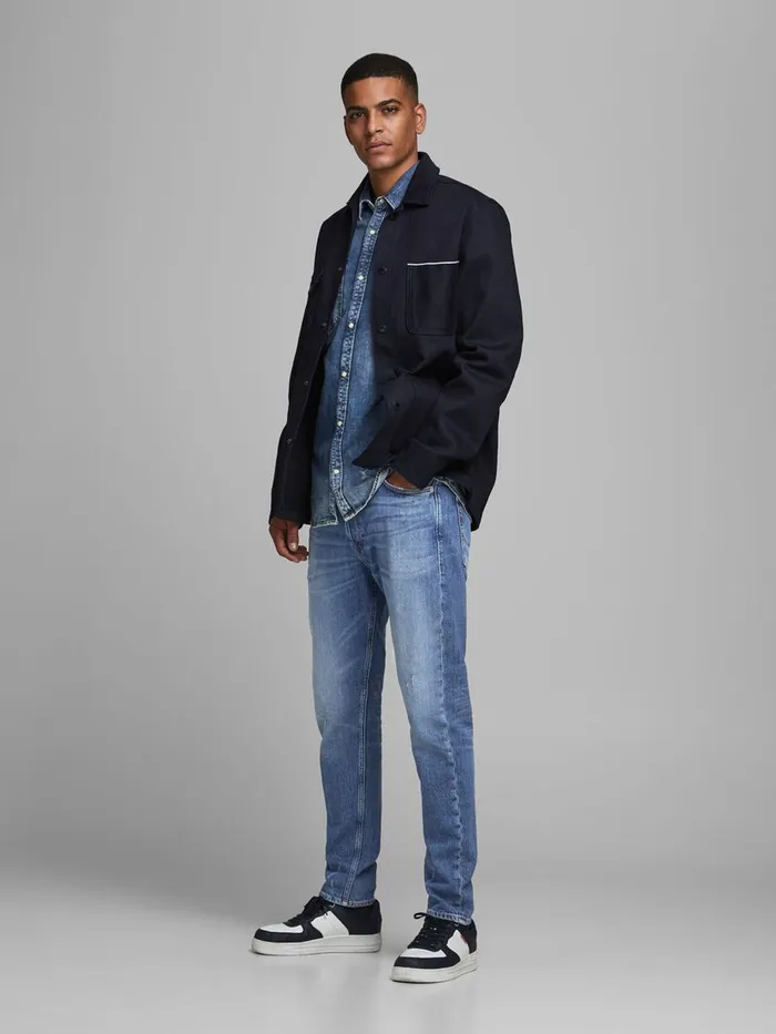 Tapered Jeans JACK and JONES Mens FRED ORIGINAL CJ 308 TAPERED FIT JEANS Blue Blue Denim