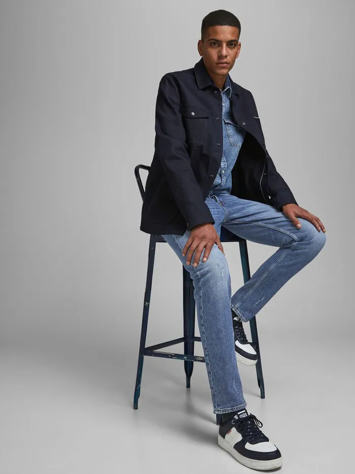 Tapered Jeans JACK and JONES Mens FRED ORIGINAL CJ 308 TAPERED FIT JEANS Blue Blue Denim