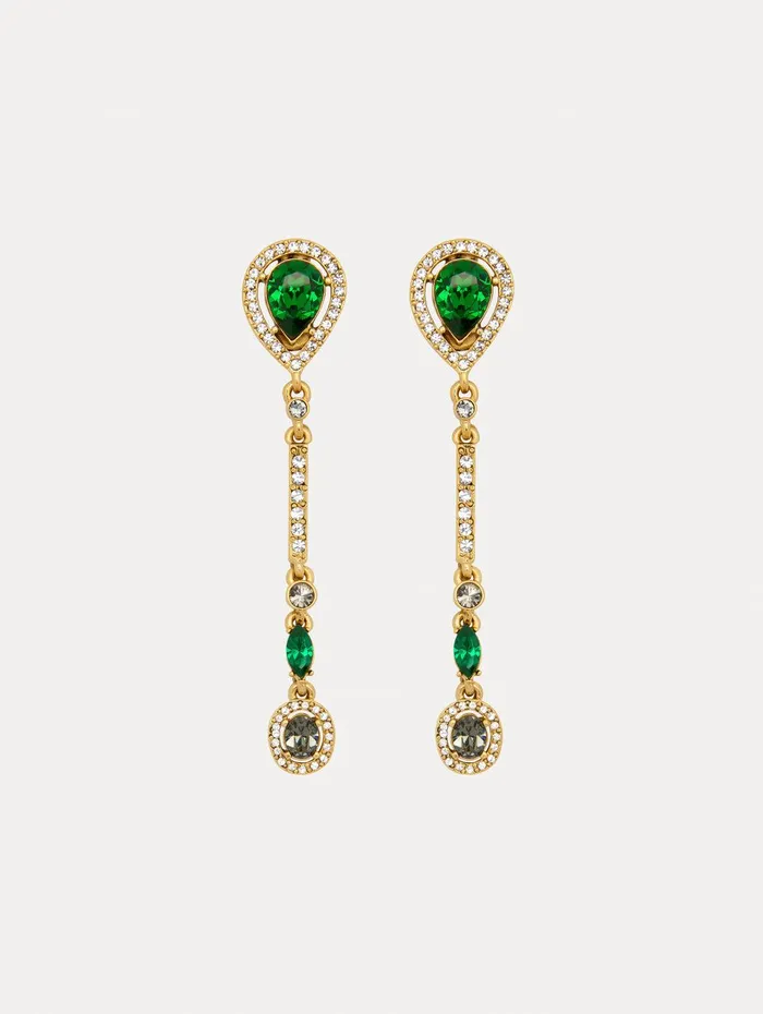 Teardrop Strand ClipOn Earrings Green Multi Women Oscar De La Renta Earrings