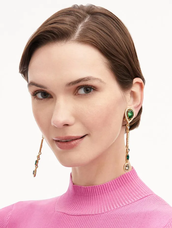 Teardrop Strand ClipOn Earrings Green Multi Women Oscar De La Renta Earrings Teardrop Strand ClipOn Earrings Green Multi Women Oscar De La Renta Earrings
