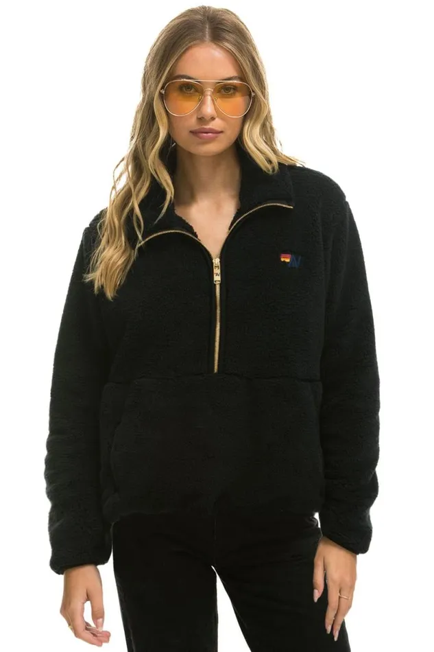 Teddy Apres Half Zip Jacket 8211 Black WomenMen Aviator Nation Teddy Jackets