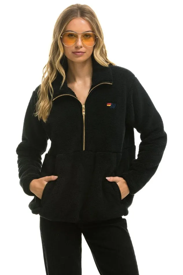 Teddy Unisex Half Zip Jacket 8211 Black WomenMen Aviator Nation Teddy Jackets Teddy Unisex Half Zip Jacket 8211 Black WomenMen Aviator Nation Teddy Jackets
