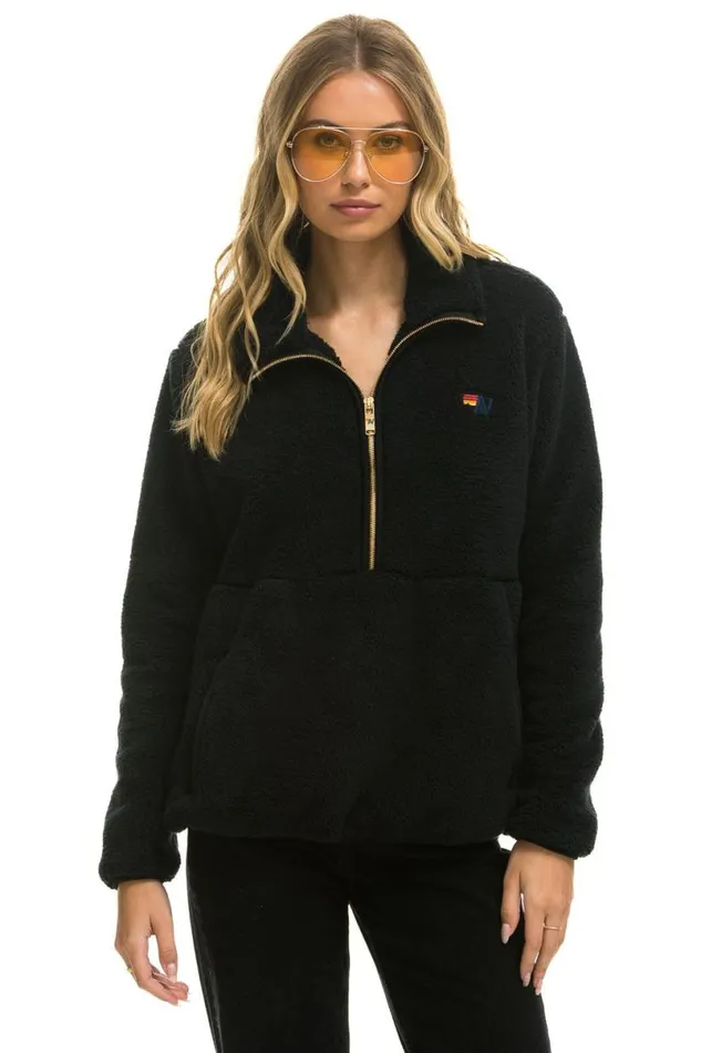 Teddy Unisex Half Zip Jacket 8211 Black WomenMen Aviator Nation Teddy Jackets