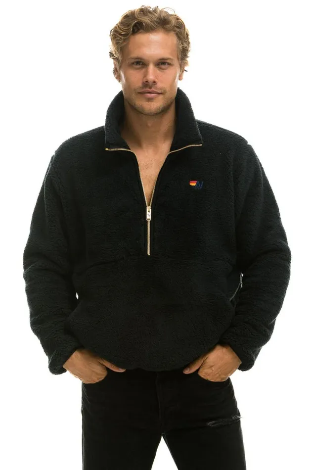 Teddy Unisex Half Zip Jacket 8211 Black WomenMen Aviator Nation Teddy Jackets
