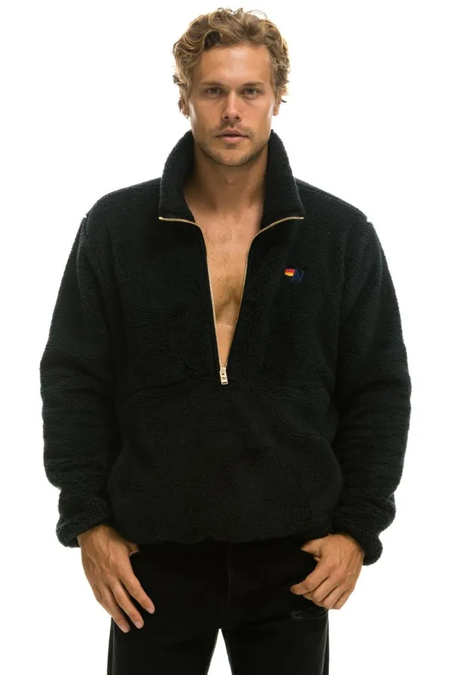 Teddy Unisex Half Zip Jacket 8211 Black WomenMen Aviator Nation Teddy Jackets