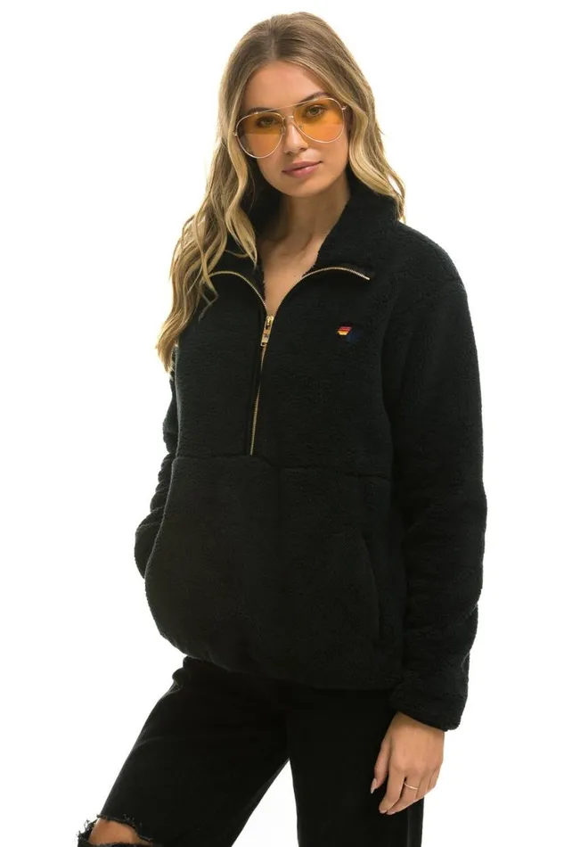 Teddy Unisex Half Zip Jacket 8211 Black WomenMen Aviator Nation Teddy Jackets