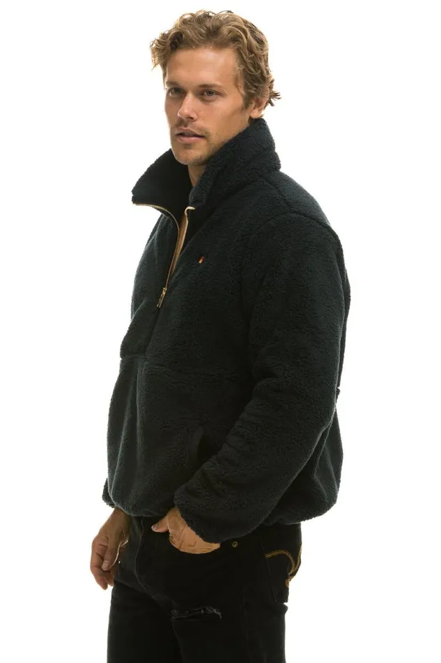 Teddy Unisex Half Zip Jacket 8211 Black WomenMen Aviator Nation Teddy Jackets