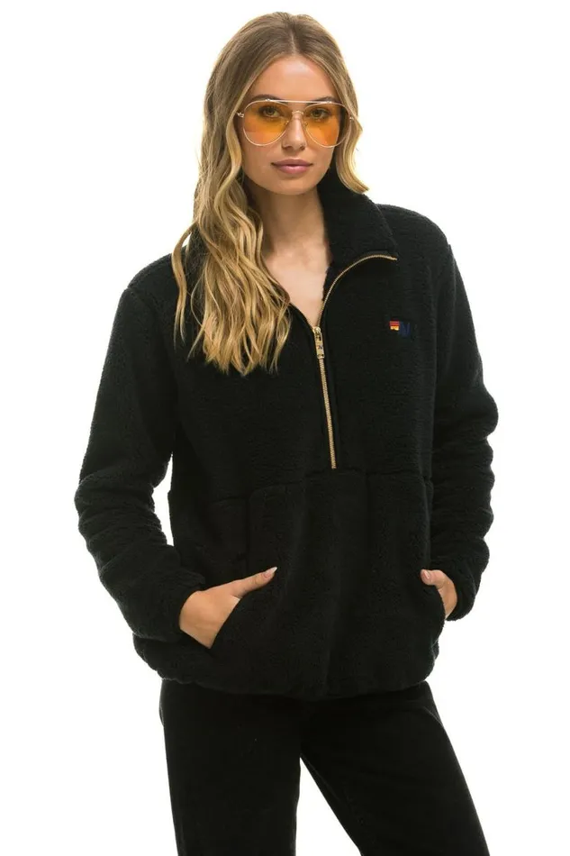 Teddy Unisex Half Zip Jacket 8211 Black WomenMen Aviator Nation Teddy Jackets