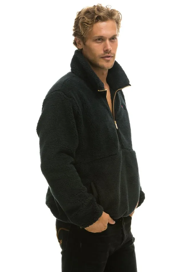 Teddy Unisex Half Zip Jacket 8211 Black WomenMen Aviator Nation Teddy Jackets