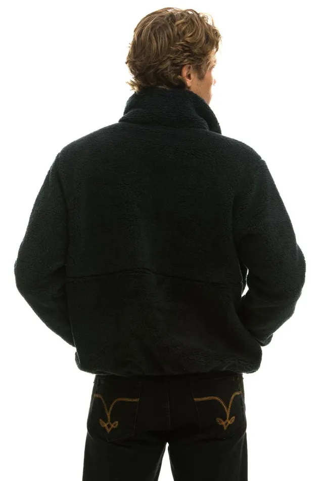 Teddy Unisex Half Zip Jacket 8211 Black WomenMen Aviator Nation Teddy Jackets