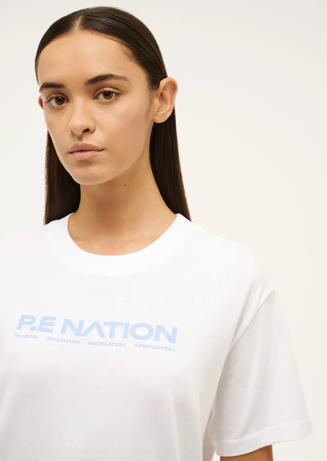 Tees AERO SHORT SLEEVE TEE IN WHITE and CORNFLOWER BLUE PE Nation Women