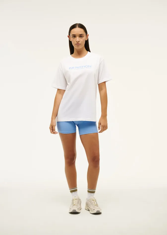 Tees AERO SHORT SLEEVE TEE IN WHITE and CORNFLOWER BLUE PE Nation Women