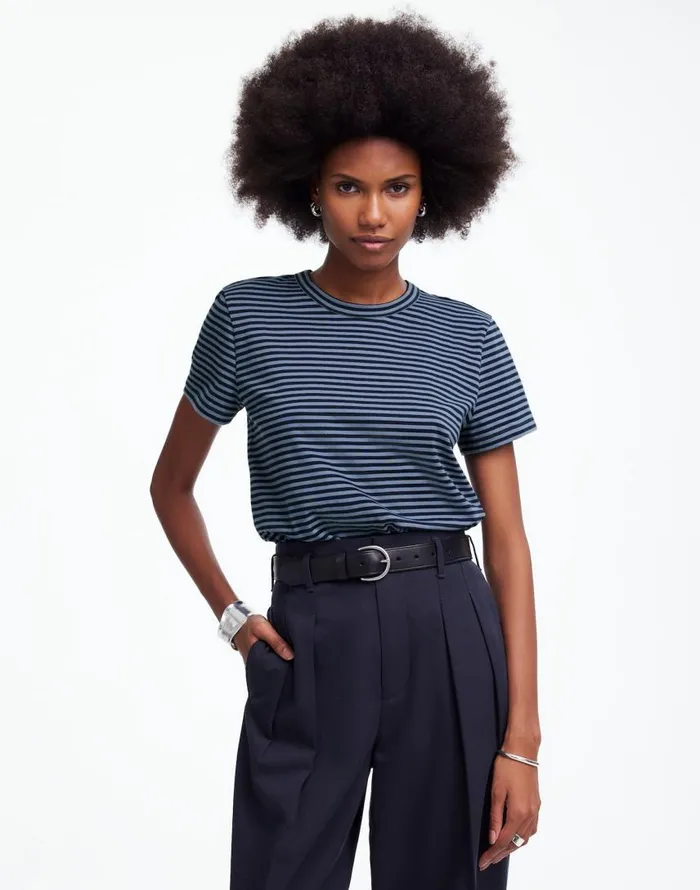 Tees Women Madewell Cotton Perfect Crewneck Tee Teapot Blue