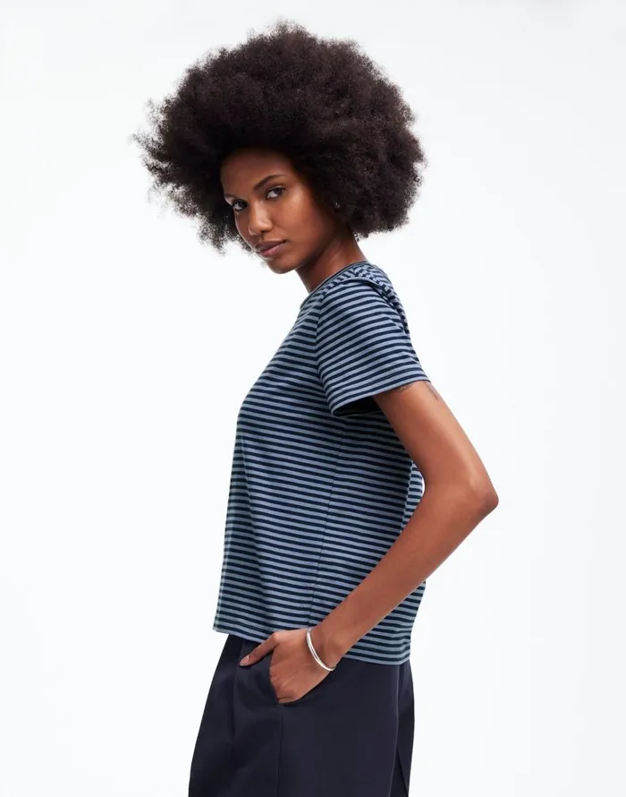 Tees Women Madewell Cotton Perfect Crewneck Tee Teapot Blue