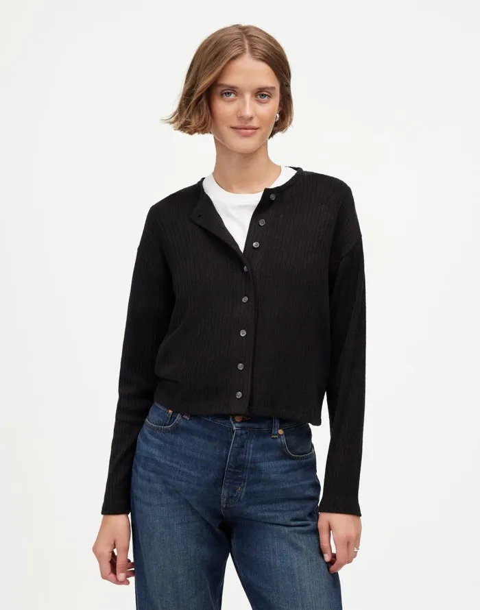 Tees Women Madewell Relaxed ButtonFront Cardigan Jet Black