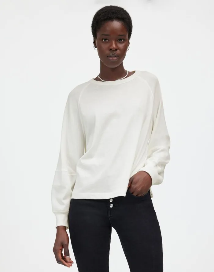 Tees Women Madewell Relaxed LongSleeve Raglan Tee Eyelet White