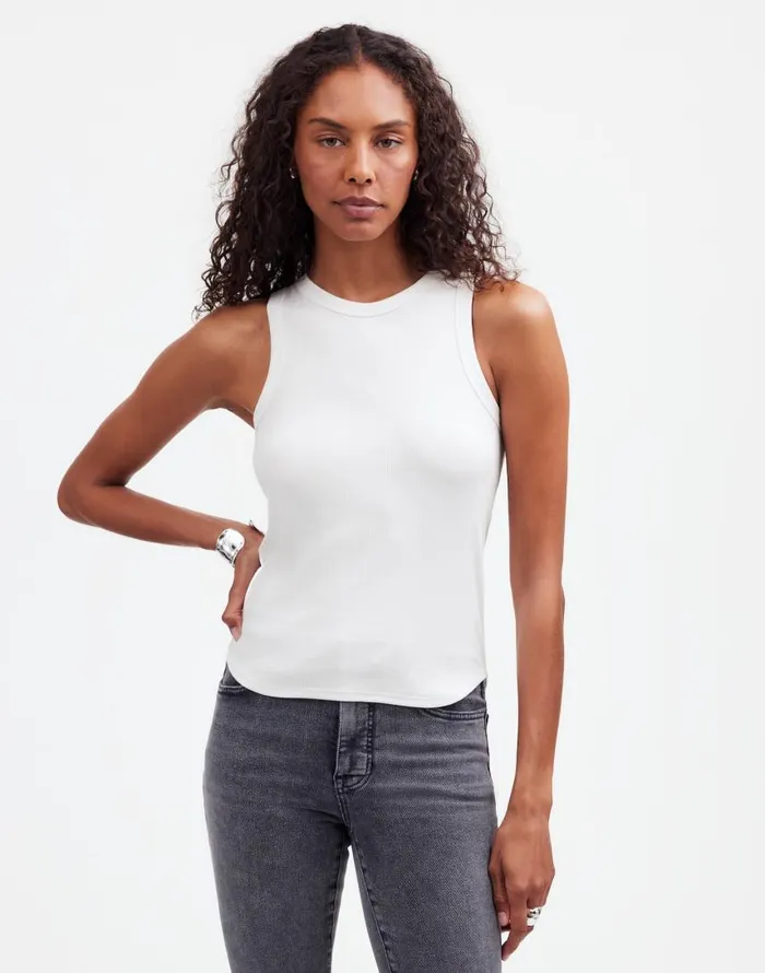 Tees Women Madewell Ribbed Cutaway Tank Eyelet White