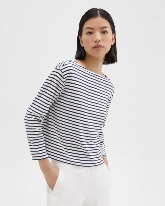 Theory Boat Neck Tee In Striped Cotton Jersey Navy Multi Women TShirts Tank Tops Theory Boat Neck Tee In Striped Cotton Jersey Navy Multi Women TShirts Tank Tops