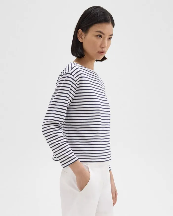 Theory Boat Neck Tee In Striped Cotton Jersey Navy Multi Women TShirts Tank Tops Theory Boat Neck Tee In Striped Cotton Jersey Navy Multi Women TShirts Tank Tops
