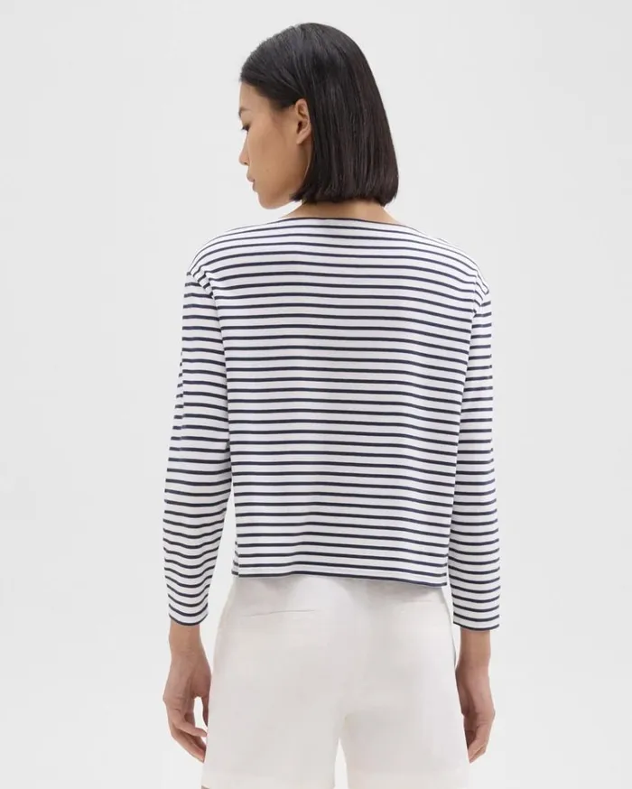 Theory Boat Neck Tee In Striped Cotton Jersey Navy Multi Women TShirts Tank Tops Theory Boat Neck Tee In Striped Cotton Jersey Navy Multi Women TShirts Tank Tops