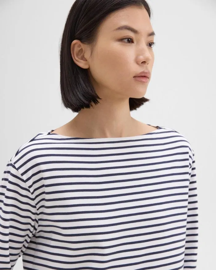 Theory Boat Neck Tee In Striped Cotton Jersey Navy Multi Women TShirts Tank Tops Theory Boat Neck Tee In Striped Cotton Jersey Navy Multi Women TShirts Tank Tops