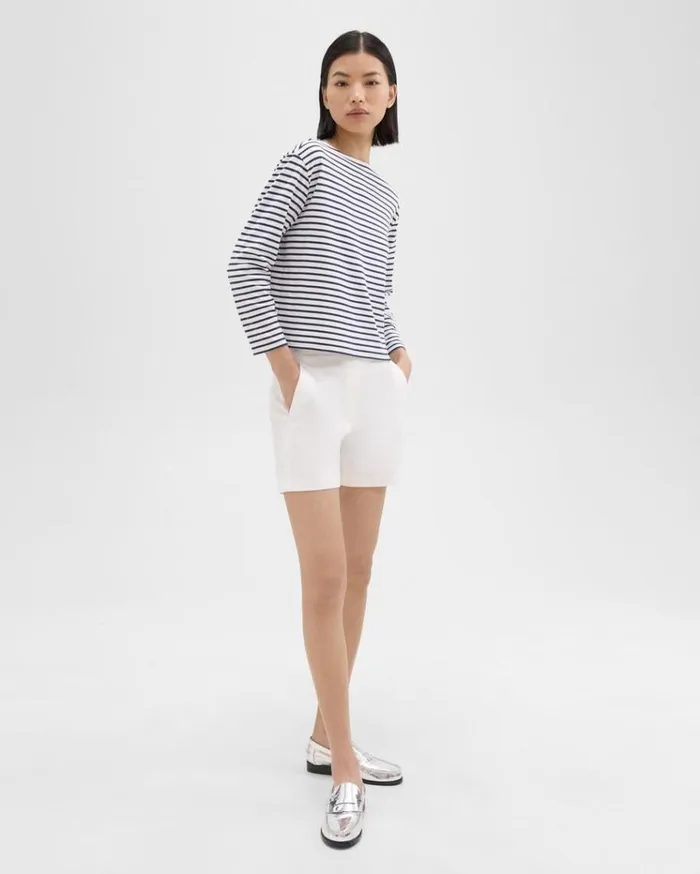 Theory Boat Neck Tee In Striped Cotton Jersey Navy Multi Women TShirts Tank Tops Theory Boat Neck Tee In Striped Cotton Jersey Navy Multi Women TShirts Tank Tops
