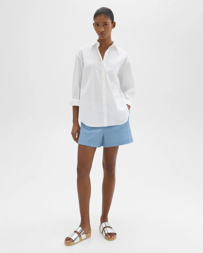 Theory Boxer Short In Good Cotton Powder Blue Women Pants