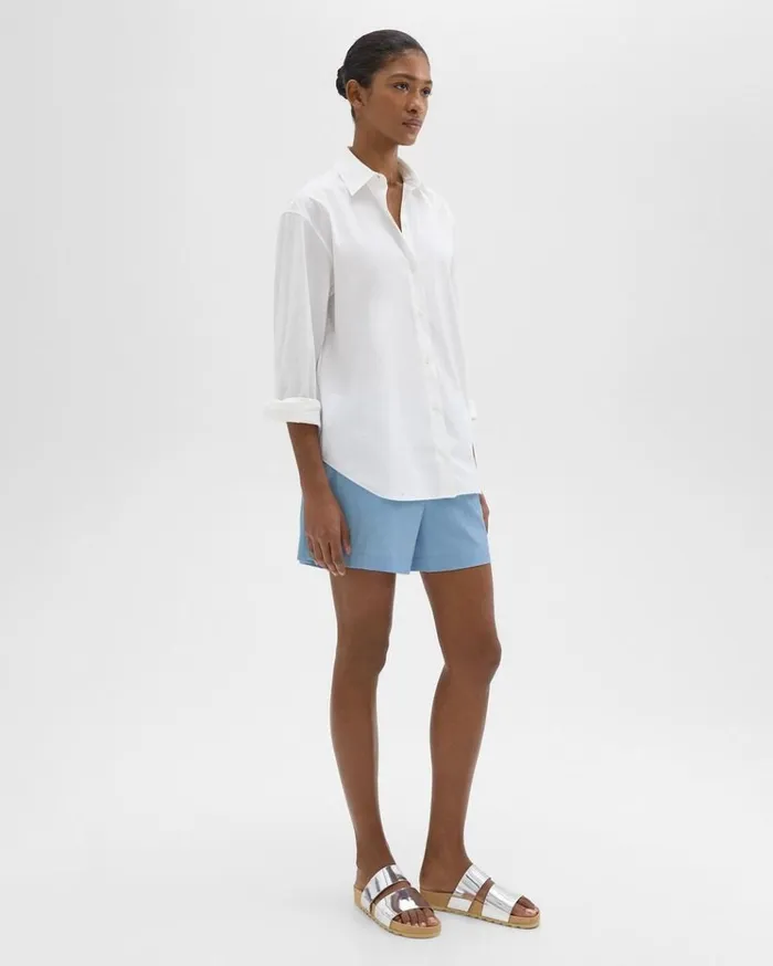 Theory Boxer Short In Good Cotton Powder Blue Women Pants