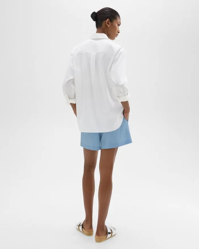 Theory Boxer Short In Good Cotton Powder Blue Women Pants