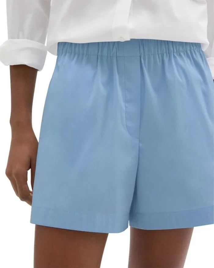 Theory Boxer Short In Good Cotton Powder Blue Women Pants
