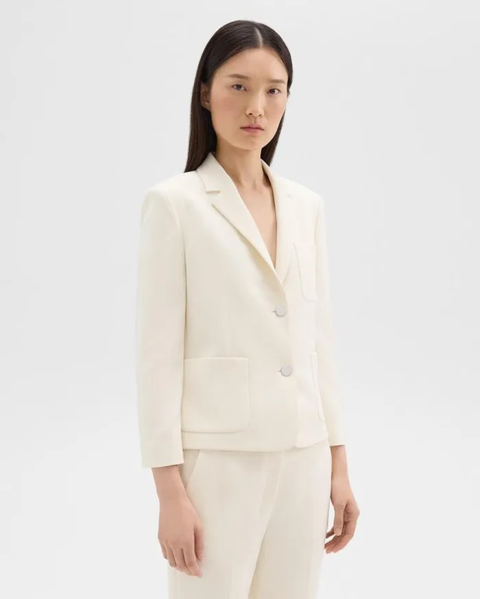 Theory Boxy Patch Pocket Blazer In Admiral Crepe Rice Women Suits