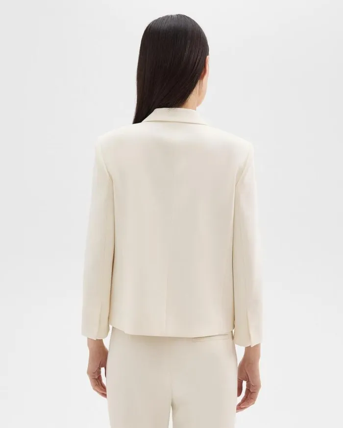 Theory Boxy Patch Pocket Blazer In Admiral Crepe Rice Women Suits