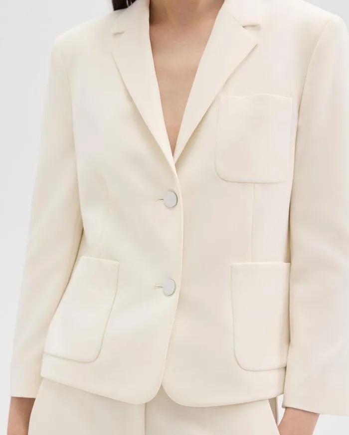 Theory Boxy Patch Pocket Blazer In Admiral Crepe Rice Women Suits