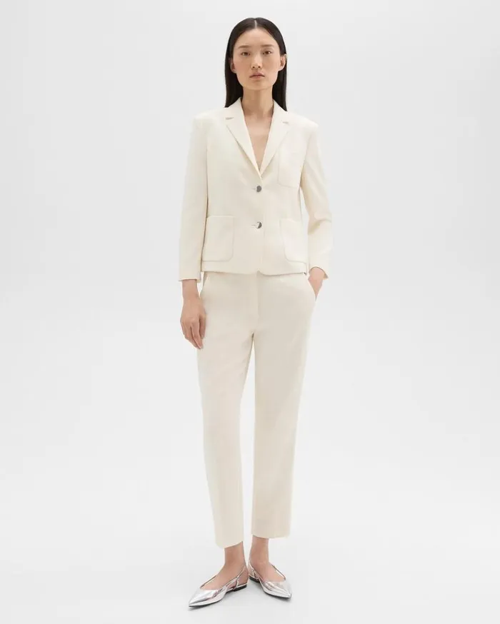 Theory Boxy Patch Pocket Blazer In Admiral Crepe Rice Women Suits