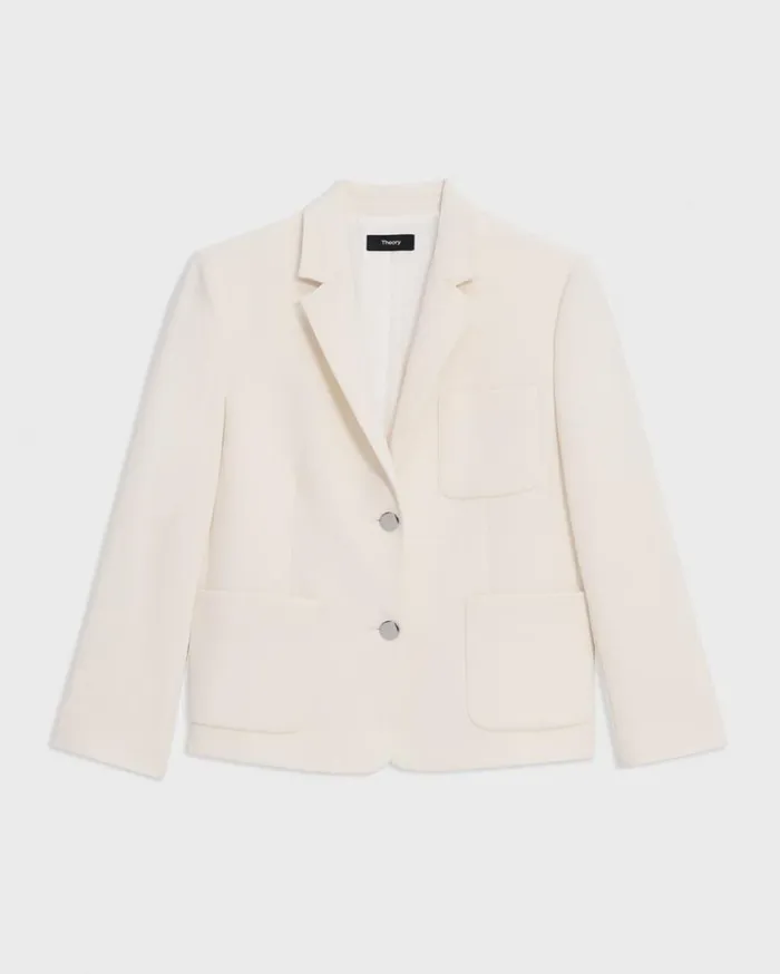 Theory Boxy Patch Pocket Blazer In Admiral Crepe Rice Women Suits