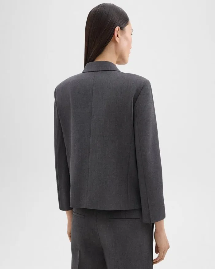 Theory Boxy Patch Pocket Blazer In Good Wool Charcoal Melange Women Suits