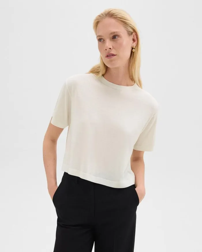 Theory Boxy Tee In Regal Wool New Ivory Women Sweaters Cardigans