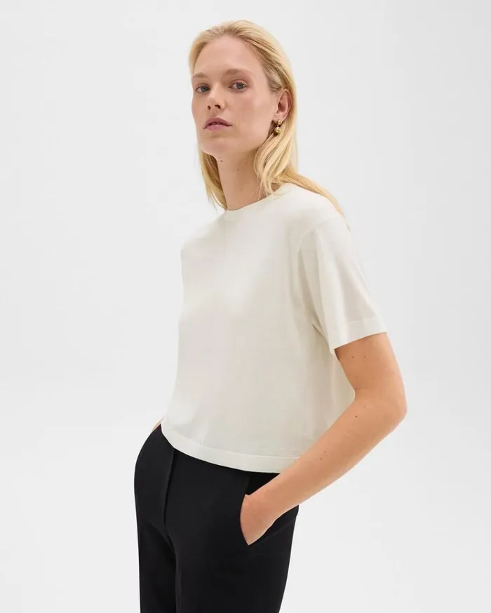 Theory Boxy Tee In Regal Wool New Ivory Women Sweaters Cardigans