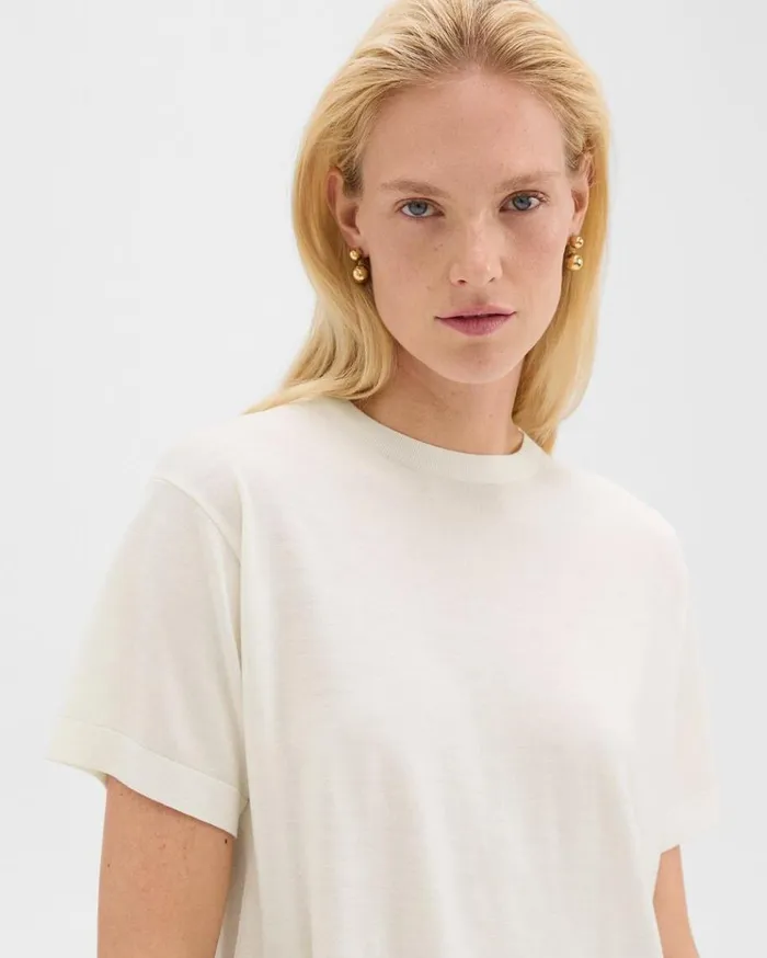 Theory Boxy Tee In Regal Wool New Ivory Women Sweaters Cardigans