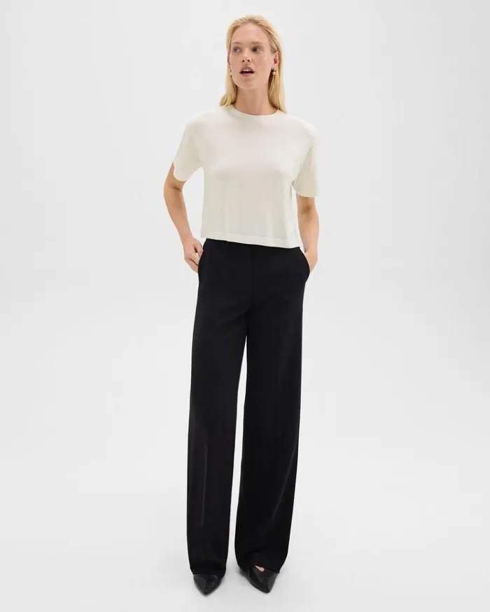 Theory Boxy Tee In Regal Wool New Ivory Women Sweaters Cardigans