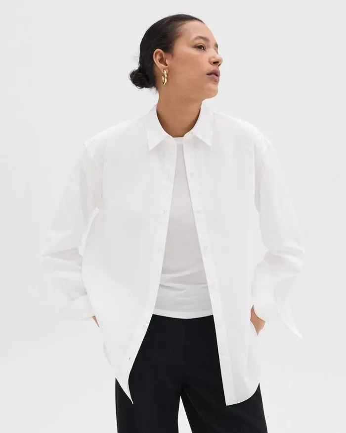 Theory Boyfriend Shirt In Good Cotton White Women Tops