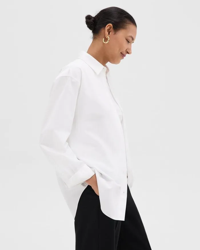 Theory Boyfriend Shirt In Good Cotton White Women Tops