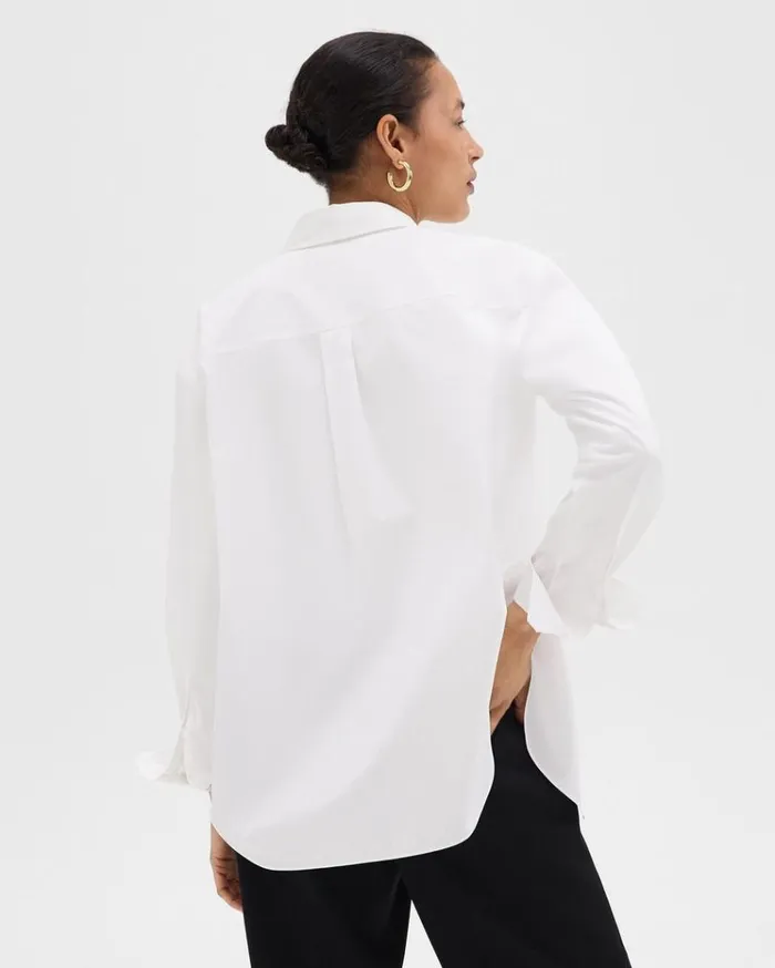 Theory Boyfriend Shirt In Good Cotton White Women Tops