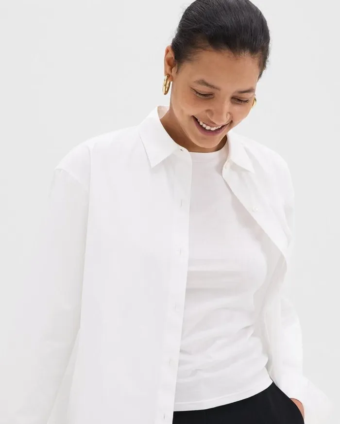 Theory Boyfriend Shirt In Good Cotton White Women Tops