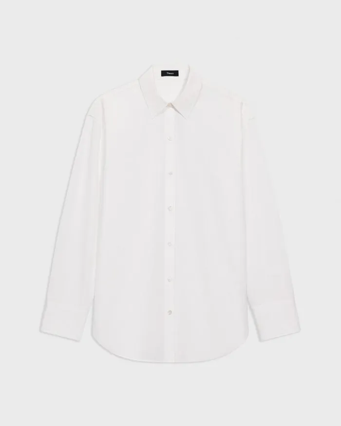 Theory Boyfriend Shirt In Good Cotton White Women Tops