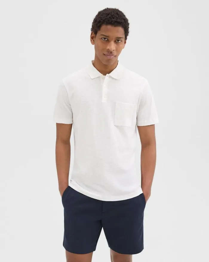 Theory Bron Polo Shirt In Slub Cotton White Men TShirts Polos