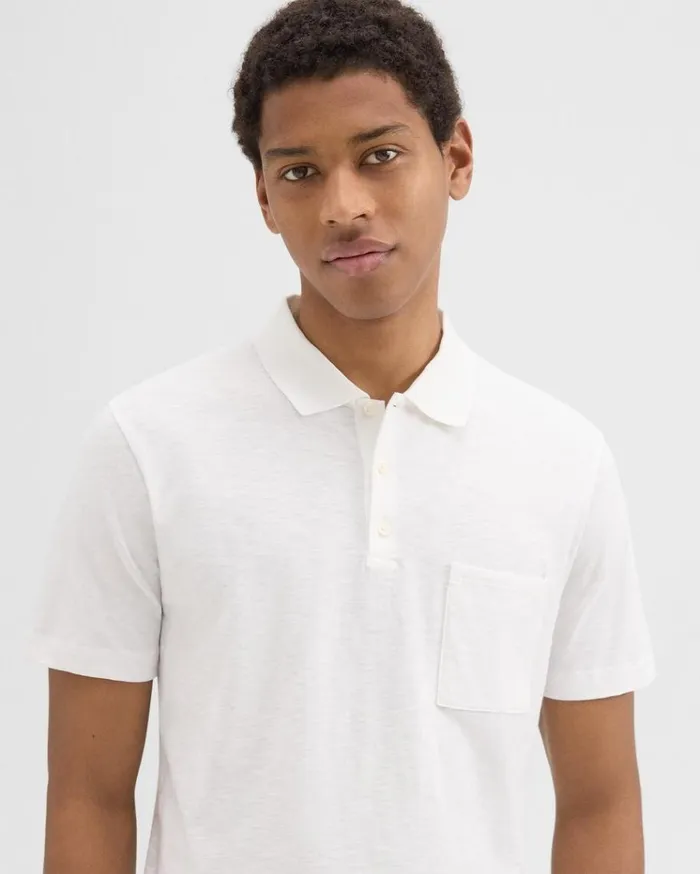 Theory Bron Polo Shirt In Slub Cotton White Men TShirts Polos Theory Bron Polo Shirt In Slub Cotton White Men TShirts Polos