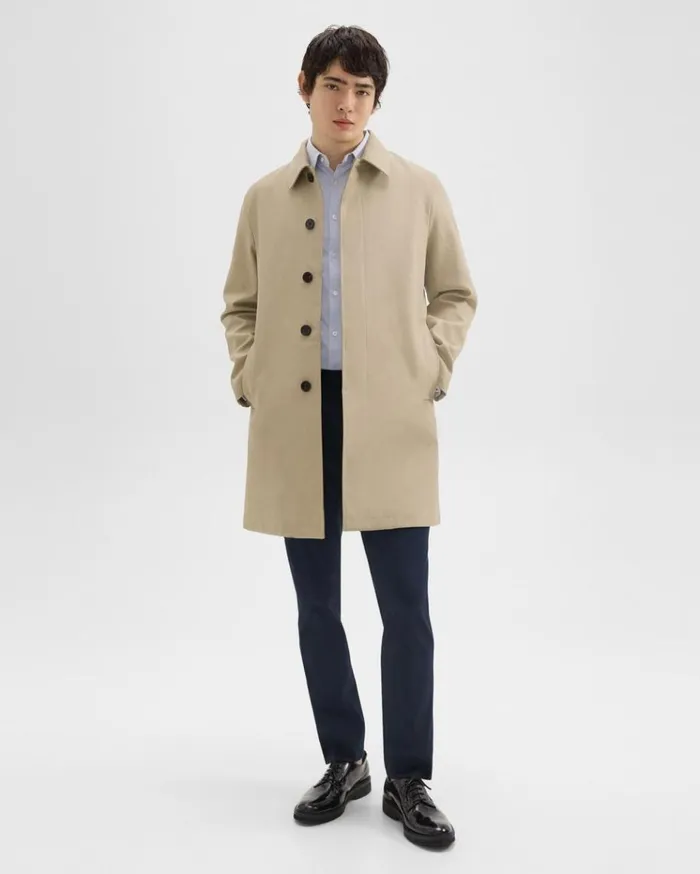 Theory Car Coat In Cotton Twill Khaki Men Outerwear