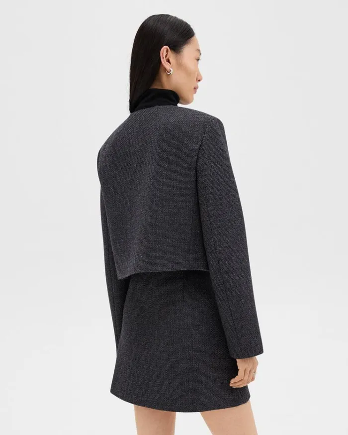 Theory Cardigan Jacket In Tweed Charcoal Melange Women Blazers Jackets