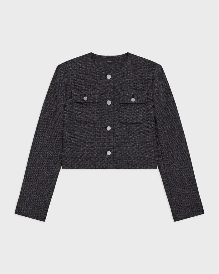 Theory Cardigan Jacket In Tweed Charcoal Melange Women Blazers Jackets